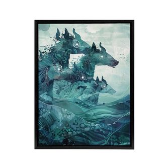 Artery8 Scottish Folklore Sea Kelpies Framed Canvas Wall Art Print in Blue | Size: W24 x H32