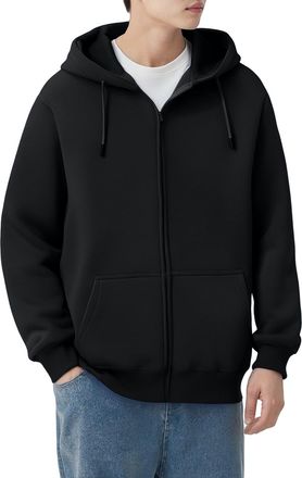 Generic Fleece Lined Zip Up Hoodie Men Mens Sweatshirt Long Sleeve Sports Jacket Big And Tall With Pockets Fall Fashion Big And Tall Hoodies for Men (Black, X