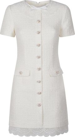 Self Portrait Boucle Kant Kant Mini Jurk - Dames - Korte kleedjes - Wit - XS - Wol - Kleedjes