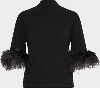 Milly Mock-Neck Feather Cuff Sweater