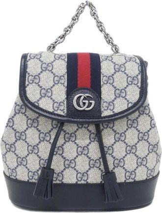 Gucci Beige Blue Gg Supreme Leather Backpack (Pre-Owned)