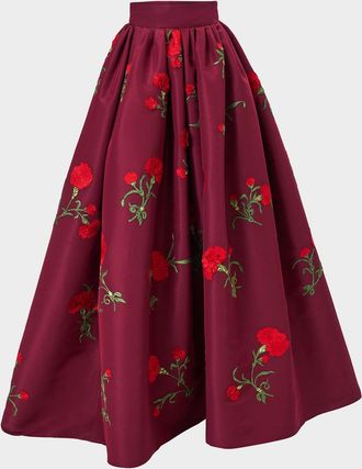 Carolina Herrera Carnation Embroidered Silk Organza Ball Skirt