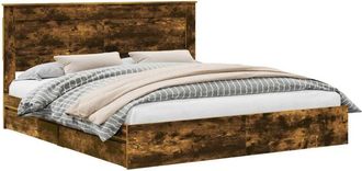 vidaXL Storage Bed with Drawer Smoked Oak 200 x 200 cm Engineered Wood vidaXL