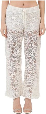 Ermanno Scervino Kanten Broek met Zachte Taille en Trekkoord - Dames - Wijde Broeken - Wit - XS - Katoen - Broeken