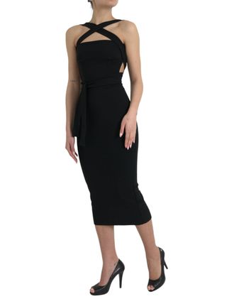 Dolce & Gabbana Womens Black Sheath Halter Sleeveless Midi Dress Viscose Nylon Elastane