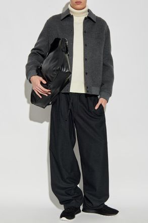 Fendi Wool Jacket With Embossed Logo, Mens, Grey