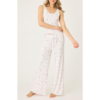 PJ Salvage La Rose Ribbed Tank & Pants Pajamas in Ivory at Nordstrom Rack, Size X-Small