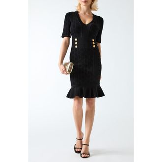 Marciano Yamna Ruffle Hem Sweater Dress in Jblack-Black at Nordstrom, Size 6 Us