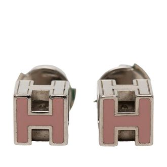 Herm&egrave;s Pre-owned Hermes Palladium Plated Enamel Cage D H Push Back Earrings Ladies 6YQ4B1RXVADKKDU7