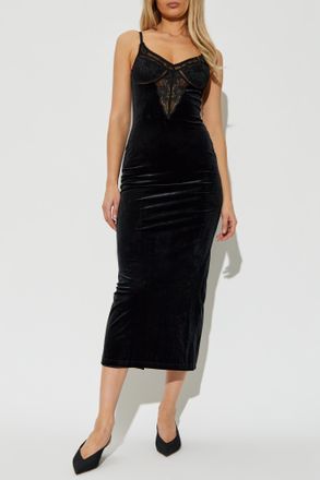Self Portrait Velvet Dress With Straps, Womens, Black