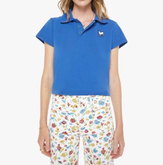 Mother The Lil Match Cropped Polo Shirt In Blue
