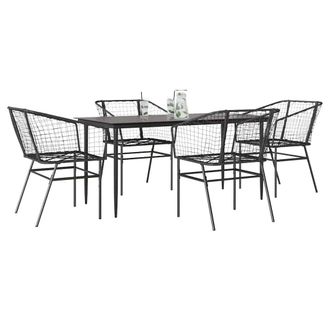 Berkfield Home 5 Piece Garden Dining Set Black Poly Rattan Glass