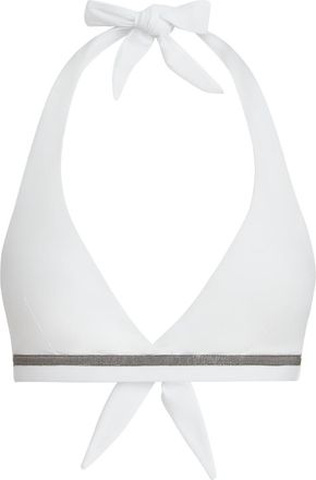 Brunello Cucinelli Techno jersey bikini top with monili in White at Nordstrom, Size 46 It