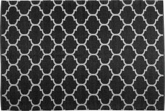 Beliani Beliani - Alfombra Blanco Y Negro Reversible De Material Sint&eacute;tico Patr&oacute;n De Cuadrifolio 140 X 200 Cm Aladana