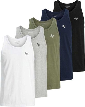 Jack & Jones Jack And Jones Heren Scoop Neck Regular Tank Top (Set van 5) (Zwart/Grijs/Navy/Groen/Wit)