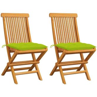 vidaXL Sillas De Jard&iacute;n 2 Uds Madera Teca Con Cojines Verde Brillante Vidaxl