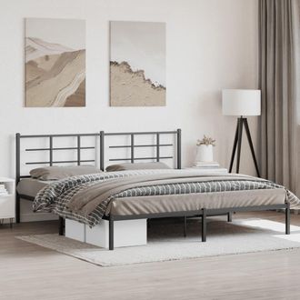 Berkfield Home Metal Bed Frame without Mattress with Headboard Black 193x203cm | Size: 193x203 cm