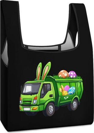 Generic Easter Bunny Garbage Truck Shopping Bag Reusable Grocery Tote Bag Foldable Handbag for Travel Picnic
