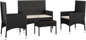 vidaXL Juego De Jard&iacute;n Con Cojines 4 Piezas Rat&aacute;n Sint&eacute;tico Negro Vidaxl