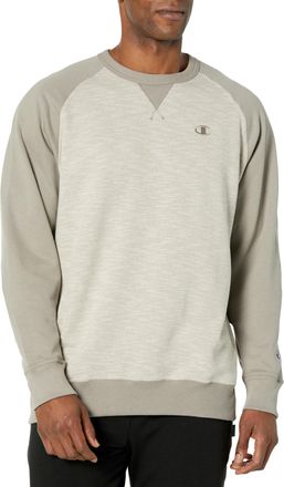 Champion Mens Fleece Crewneck Sweatshirt (Reg. Or Big & Tall), Sandalwood Grey Stripe C Logo, XL