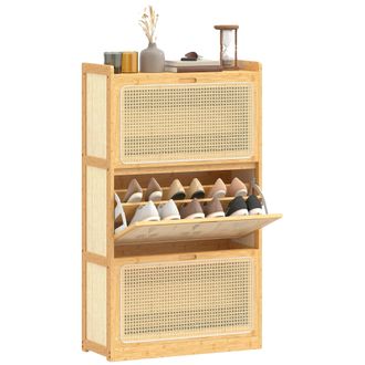 OEM Zapatero, Material Bamb&uacute;, Estantes Ajustables, Madera Natural, 69 X 29 X 119,8 Cm