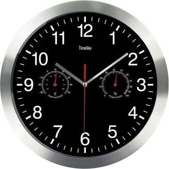 OEM Reloj De Pared Redondo De Cuarzo, Silencioso, De Aluminio, Con Term&oacute;metro E Higr&oacute;metro, Ideal Para Sala De Estar, Cocina U Oficina (negro)