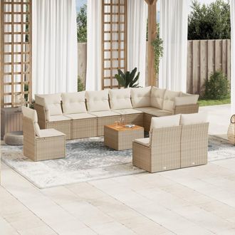 vidaXL Set De Sof&aacute;s De Jard&iacute;n 11pzas Con Cojines Rat&aacute;n Sint&eacute;tico Beige Vidaxl