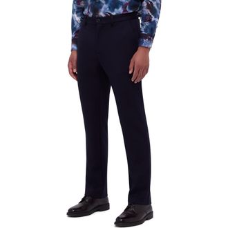 Bugatchi Slim Tailored Fit Flat Front Soft Touch Knit Dress Pants in Navy at Nordstrom, Size 31 X 32