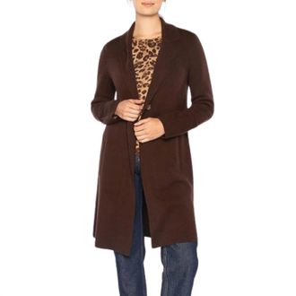 Kinross Cashmere Long Notch Collar Cardigan In Chocolate