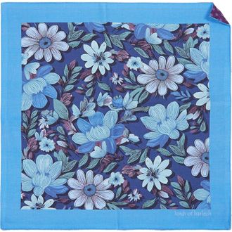 Lords of Harlech Hudson Merino Wool Handkerchief Pocket Square in Catalan Floral Navy at Nordstrom