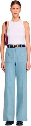 Sandro Faded high-rise wide-leg jeans in Blue Jean at Nordstrom, Size 42 Eu