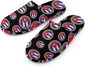Generic Logo of Cuba Flag Mens Cotton Slippers Memory Foam Comfort House Shoes Winter Indoor Slipper for Hotel Casa Spa