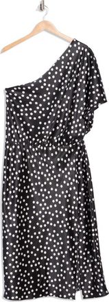 Renee C Polka Dot One-Shoulder Satin Midi Dress in Black at Nordstrom Rack, Size 1 X