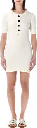 Chlo&eacute; White Round Neck Mini Dress
