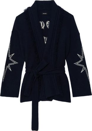 Zadig&Voltaire Cardigan lungo Alpa con frange - Blu