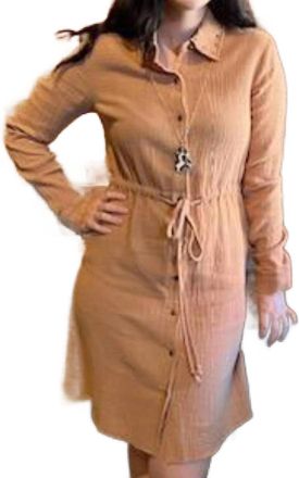 Hem & Thread Tied Cotton Gauze Stud Shirt Dress In Copper