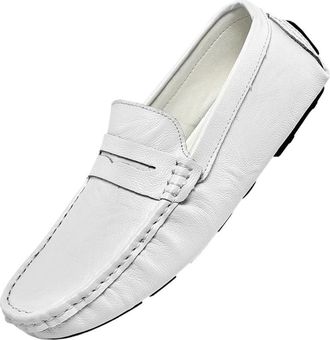 Generic Mens Genuine Leather Tassel Loafers Ultra Lightweight Driving Moccasins Casual Outdoor Slip On Shoes for Men Breathable Comfortable Walking Shoes(Whit