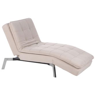 Beliani Beliani - Chaise Longue De Terciopelo Beige Plateado Respaldo Reclinable Capiton&eacute; Loiret