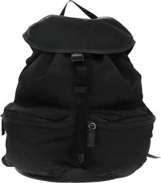 Prada Double Front Pocket Backpack Tessuto Black Nylon Backpack Bag (Pre-Owned)