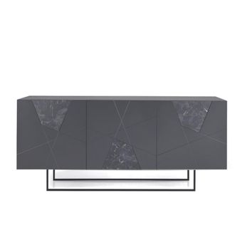 MondoViro Aparador de 3 puertas en madera negra efecto m&aacute;rmol 180x50 cm 80h