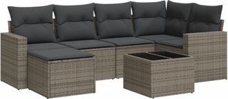 vidaXL Vidaxl - Set De Sof&aacute;s De Jard&iacute;n 7 Piezas Con Cojines Rat&aacute;n Pe Gris