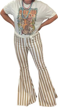 Peach Love California Marbled Flare Pants In Tan Stripe