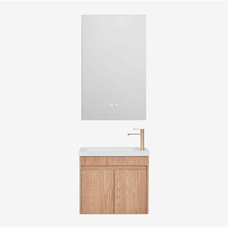 Sklum Conjunto De Mueble De Ba&ntilde;o Suspendido En Madera Con Lavabo Integrado Narek Sklum