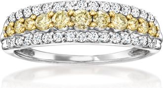 Ross-Simons Yellow and White Diamond 3-Row Ring in 14kt White Gold