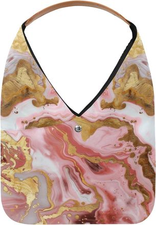 Generic Pink and Golden Marble Print Reusable Lightweight Grocery Bags - Foldable Into Compact Pouch, Washable & Sturdy, Multipurpose for Shopping and Travel