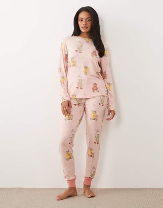 Chelsea Peers Pigiama rosa con stampa di orsetti e top a maniche lunghe
