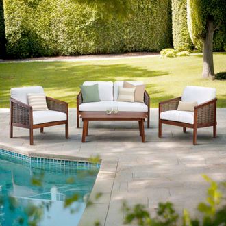 Teamson Home Seats with Cushion & Acacia Wood Frames Outdoor Conversation Set