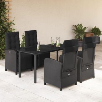 vidaXL Set De Muebles Jard&iacute;n 5 Pzas Con Cojines Rat&aacute;n Sint&eacute;tico Negro Vidaxl