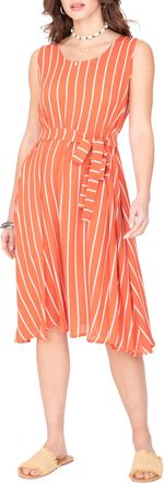 Likemary Orange Midi Dress for Women UK - Striped Casual Summer Dress with Pockets - Lightweight & Comfortable Holiday Outfit - Orange