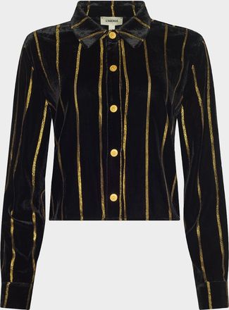 L'agence Cosette Metallic Stripe Crop Shirt